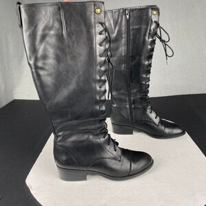 Ralph Lauren Womens Martina Leather Riding Tall Boots Size 7B Black 15 Eyelet